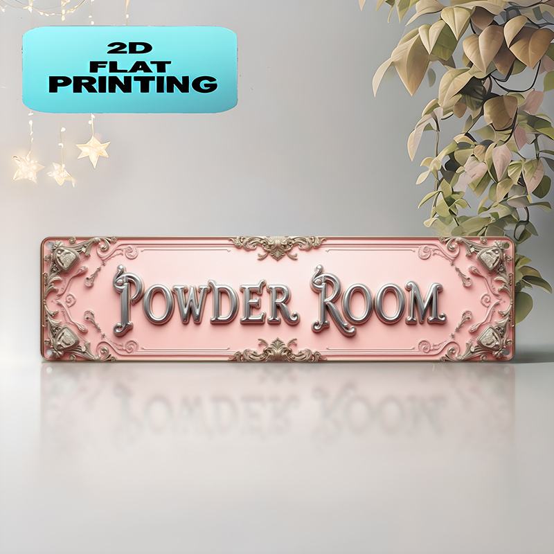 TEMU 2d Flat, 1pc Powder Room Sign Vintage Aluminum Sign, 4x16 Inch Uv Printed Retro Plaque, Perfect For Home, Garage, Cafe, Restaurant, And Bar