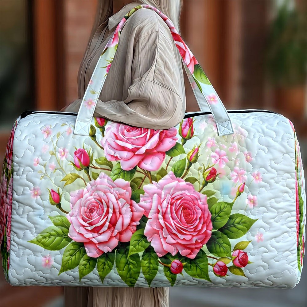 Image of Women's Lightweight Shoulder Bag With Vibrant Pink Rose Floral Print, Zipper Closure Handbag Suitable For Daily Commuting, Travel & Shopping, Machine Washable Fashion Purse, Multiple Styles For, &