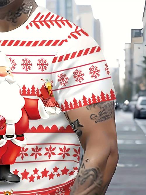 erkek çocuk noel seti, noel baba, kar tanesi ve yıldız desenli kısa kollu üst ve uzun pantolonlu