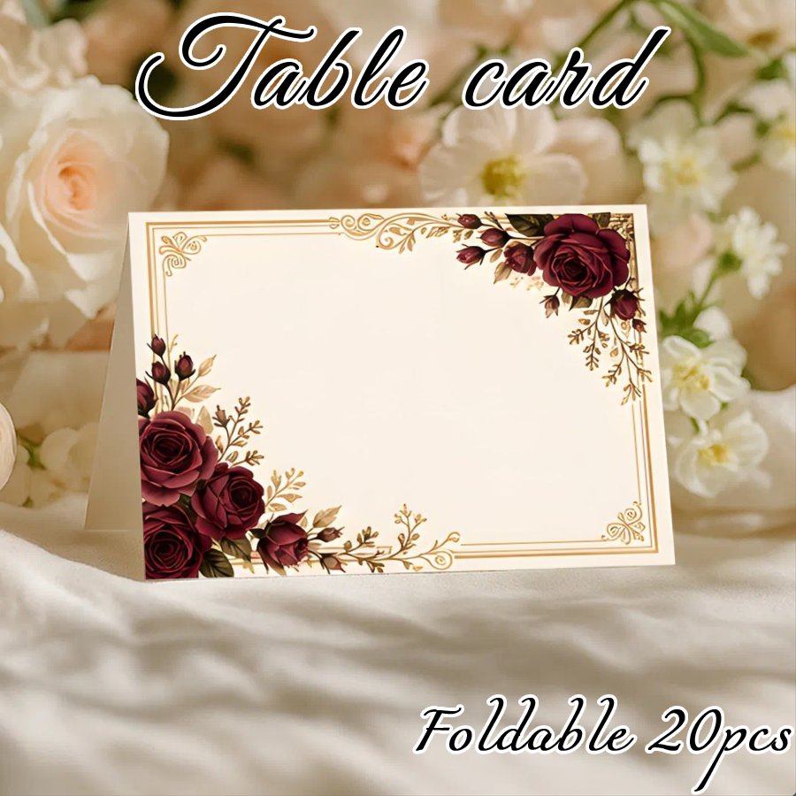 TEMU Cartes de place | 20 pièces 3,5 x 4,7 pouces et or rose, cartes de table florales vierges, cartes de table à manger à fleurs pour ,