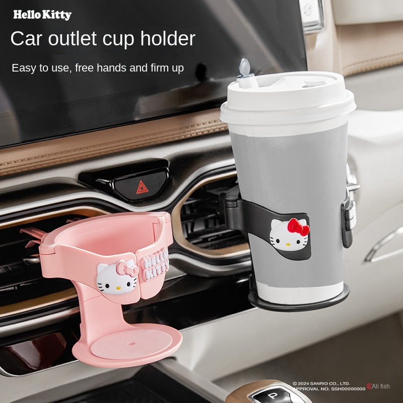 Sanrio Hello Kitty Cartoon Car Cup Holder Kawaii Anime Cute Tea with Milk Beverage Coffee Car Air Outlet Cup Stand Gift Girl