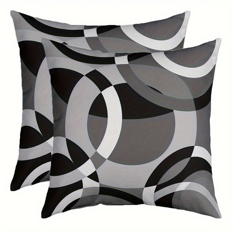 TEMU 2pcs Black Gray White Abstract Geometric Pillow Covers Square Polyester Zipper Machine Washable For Sofa Bedroom, Polyester, 45cm X 45cm, Pillow