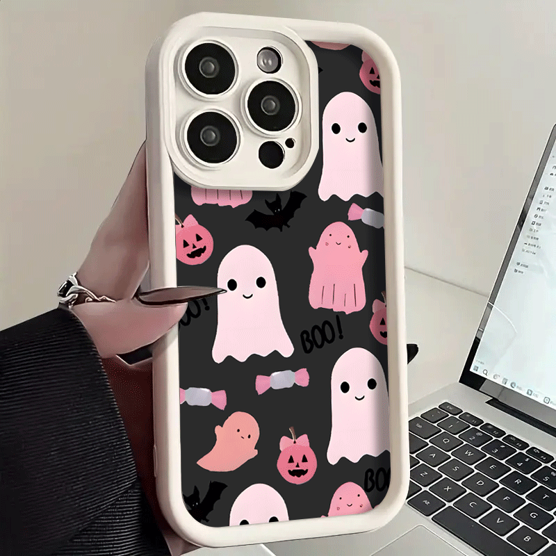 Burgundy Black and White Pink ghost TPU Shockproof Full Cover Precision Protective Case for Apple iPhone16promax, 16 15pro 14PLUS 13 12Pro 12mini 13 mini 11 Pro Max X XSMAX Pattern Printed Phone Case, Easter Gift, Christmas Halloween Decoration/Gift for Girlfriend, Boyfriend, Friends or - Image 3