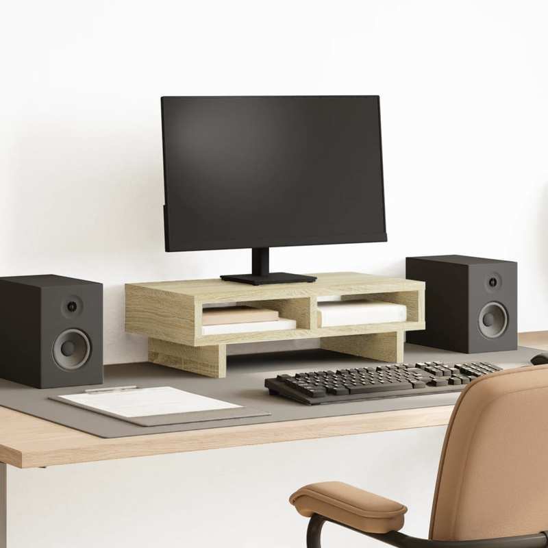 TEMU Oak Monitor Stand 50x27x15 Cm. This Monitor Stand Used As A Riser For Your Desktop Monitor And Other Multimedia Devices.