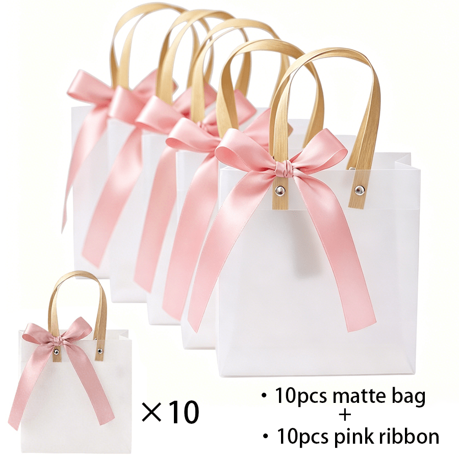 TEMU 10pcs Bags And 10pcs Ribbons Set Transparent Frosted Matte Gift Bags With Satin Ribbon Closure Suitable For Weddings, Birthdays, Parties -