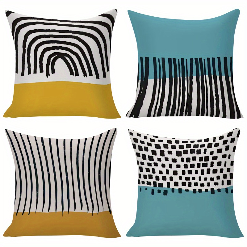 TEMU 4pcs Set Simple Striped Geometric Pattern Pillowcases, Modern Minimalist Style Contrast Color Pattern Cushion Covers, , Suitable For Outdoor