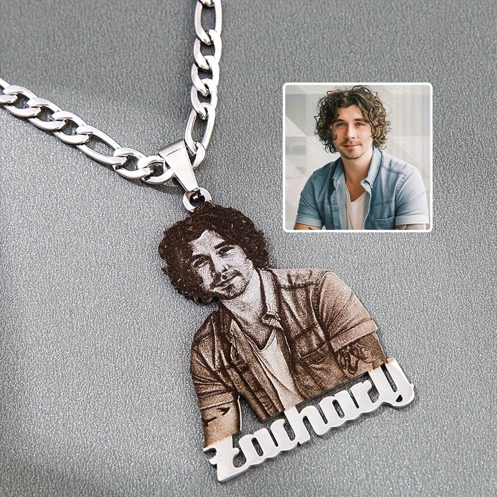 TEMU 1 304 Stainless Steel Custom Portrait Pendant Necklace With Personalized Font - For Couples, Durable And Intimate Choice