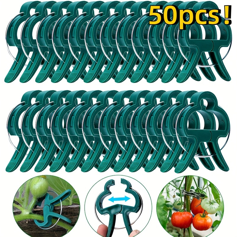 E-shop 50 Stück Wiederverwendbare, Strapazierfähige Kunststoff-Gartenpflanzenträgerklammern - Grüner Hebelring-Design für Tomaten, Melonen, Gurken und