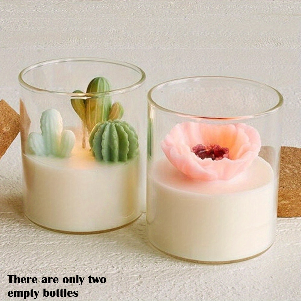 Image of 2 High-temperature Resistant Candle Cups, High Borosilicate Clear Glass Containers, Bottles, Simple Round Glass Cups, For Valentine's Day, Christmas, Birthdays, And Wedding Scene Decorations, Kaplan