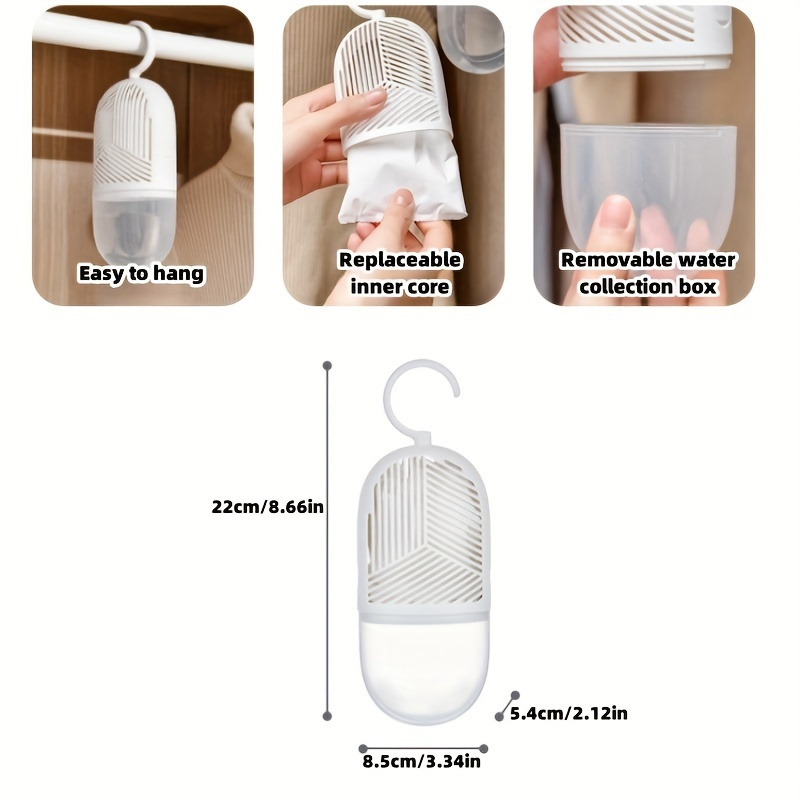 1 set of 6pcs with hook hanging abs plastic dehumidifier reusable cycle absorber desiccant and moisture absorber internal bag desiccant suitable for bedroom bathroom wardrobe moisture proof accessories no plug needed 6
