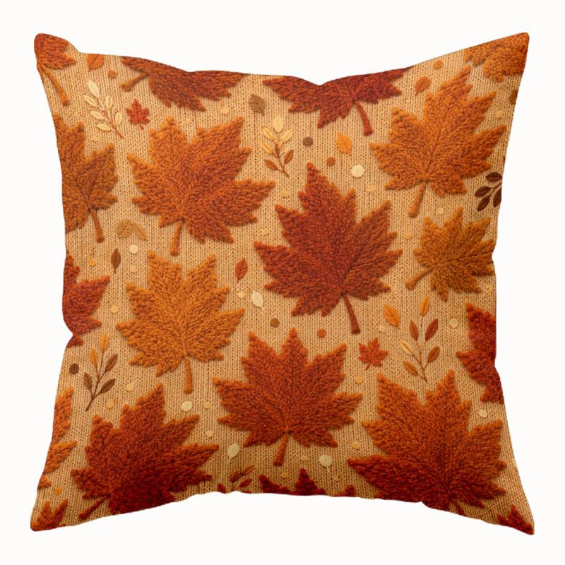 TEMU Housse de coussin 1 pièce 18x18 pouces Feuille d'érable d'automne - Taie d'oreiller texturée pour canapé-lit, fermeture à glissière, lavable en