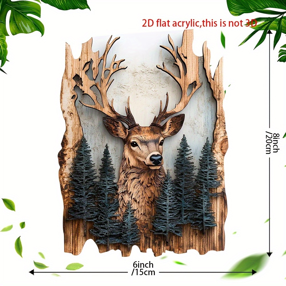 Image of 2d Flat, 2d Flat Wooden Deer Sign, Holiday Sign, Round Wood Sign With Wreath Centerpiece, Wreath Decoration, Door Decor, Wall Decor, Home Decor, Room Decor, Cottage Decor, Porch Decor, 2d Flat