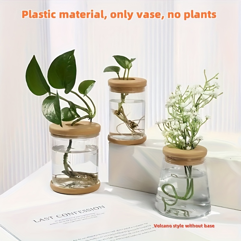 TEMU 3pcs Hydroponic Plant Vases - Soilless Growing Pots With Lids, Durable Abs Plastic Indoor/outdoor Planter Herbs, Succulents, Small Plants,