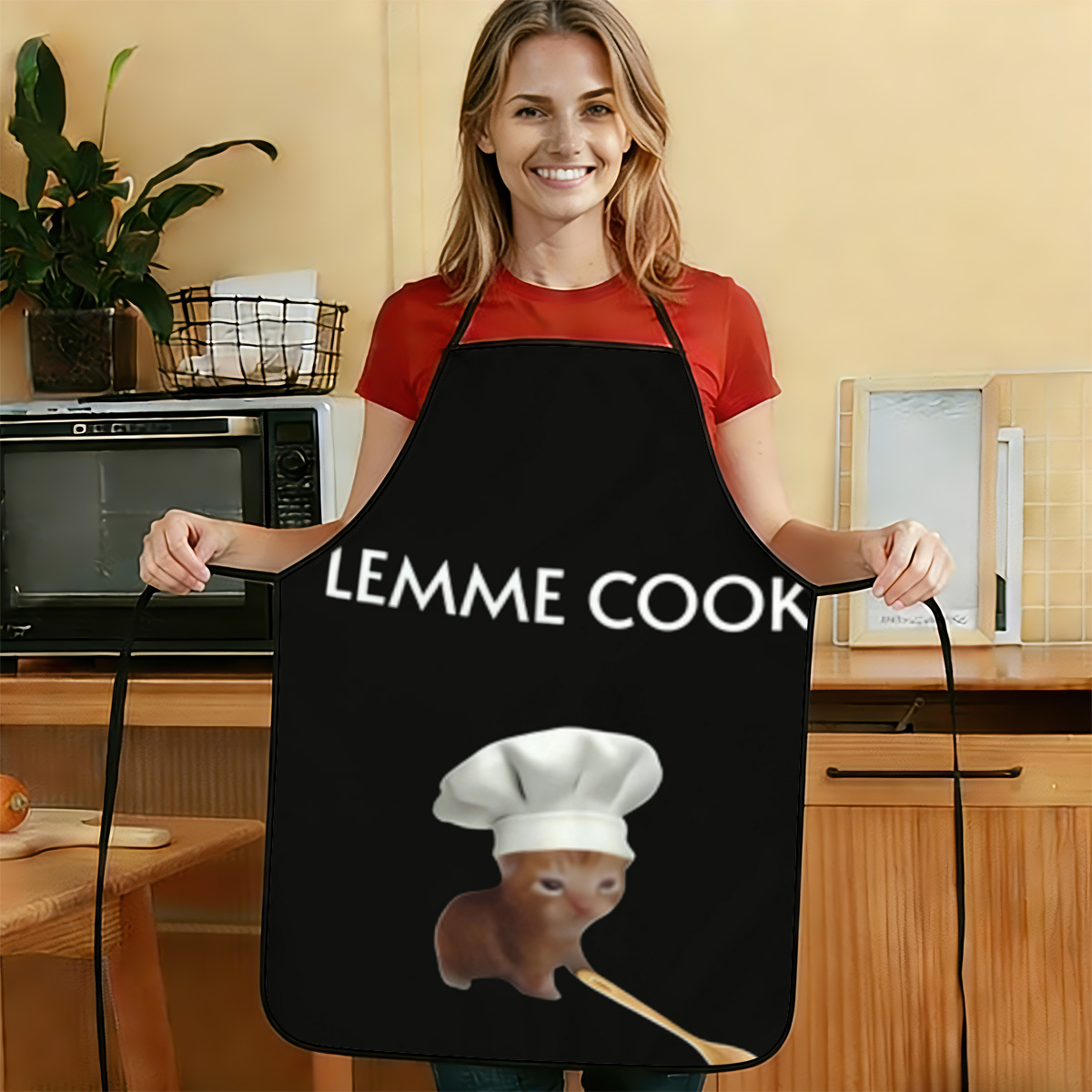 TEMU 1pc, Chef Kitten Printed Apron, Durable & Easy To Clean, Adjustable Neck Strap, Polyester Material, Unisex Cooking Apron, Ideal For Home Baking,