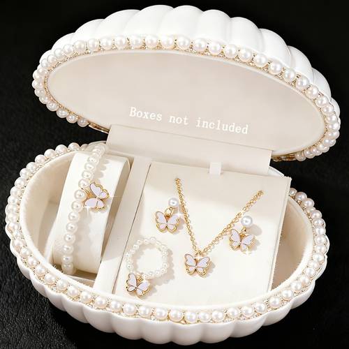 5pcs cute and elegant womens fashion imitation pearl jewelry set necklace earrings ring bracelet romantic gift versatile jewelry set for wedding banquets suitable for daily party anniversaries and christmas gifts