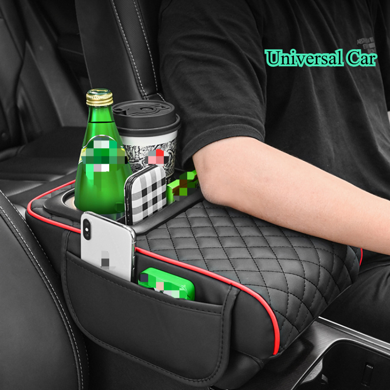 

Car Armrest Cushion Pillow With Cup Holder And Phone Storage Multifunctional Booster Pad For All Universal