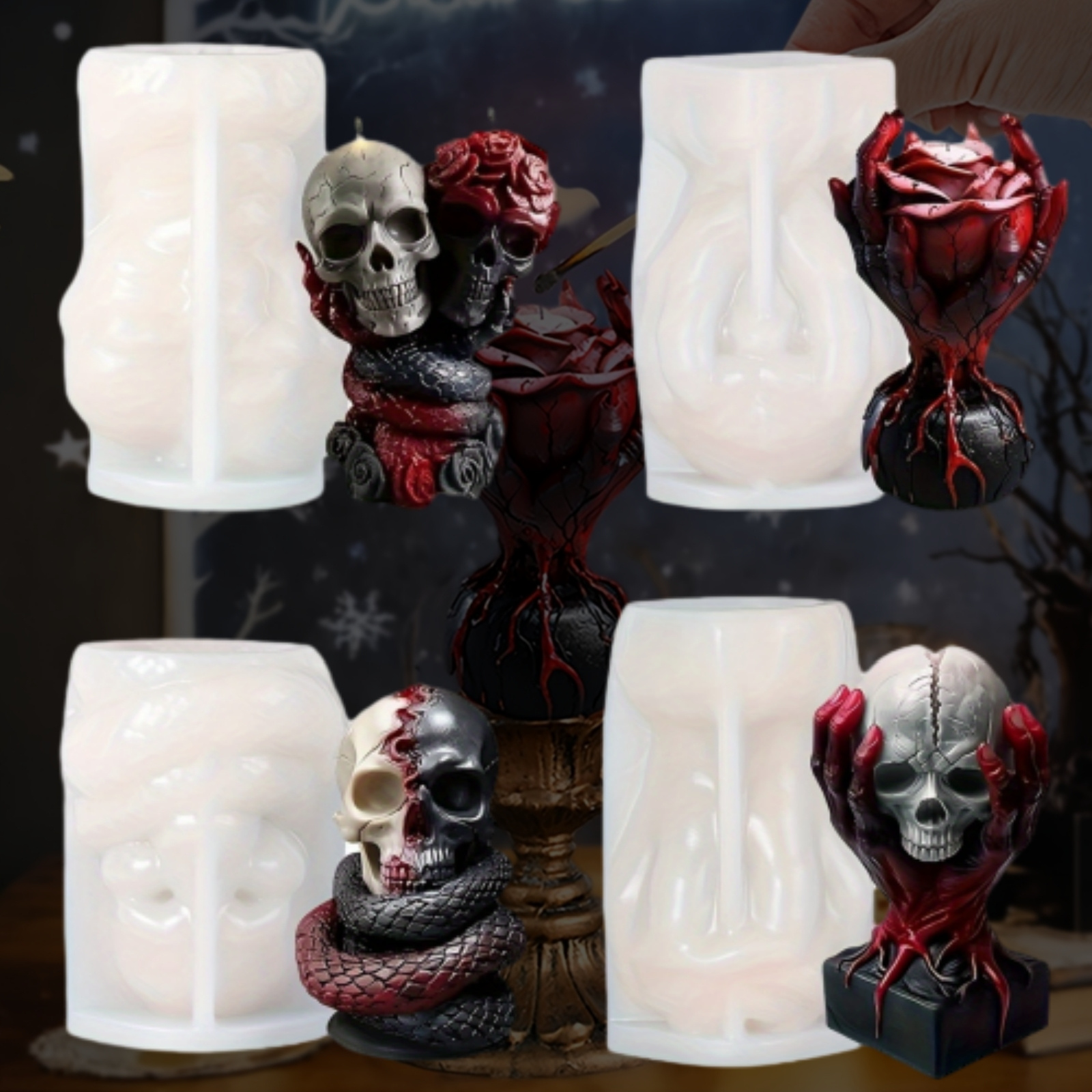 Image of 4pcs Candle Molds, 3d Rose Candle Molds, Epoxy Resin Molds For Candle Making, Molds For Resin Casting, Soap, Wax, Concrete, Art Crafts, Home Decoration
