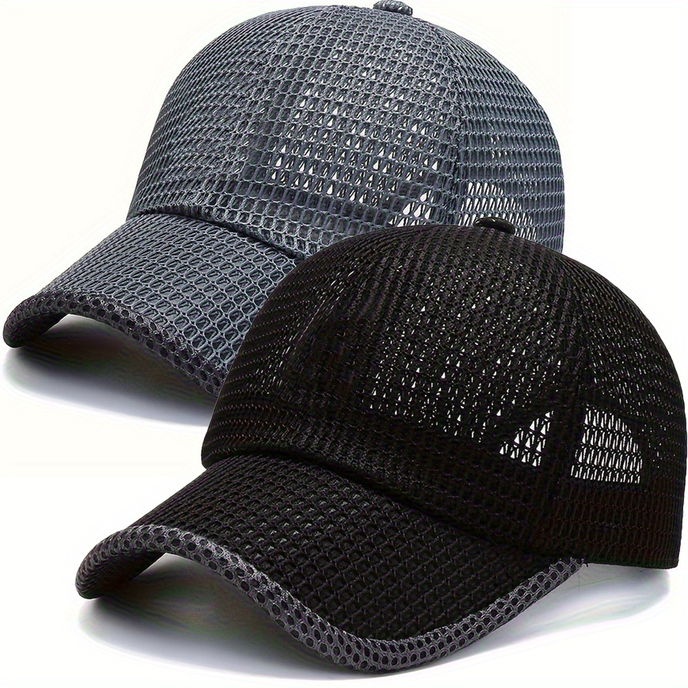 2pcs mens breathable mesh baseball cap adjustable summer sun protection hat for outdoor activities fishing leisure gray black fishing hat details 2