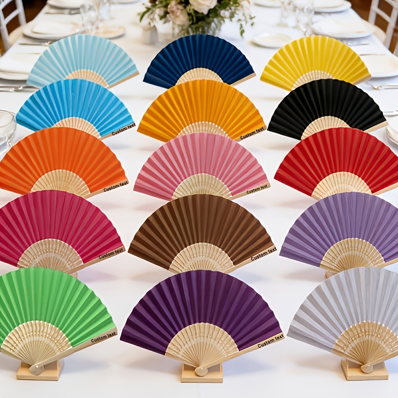 TEMU 20pcs Bamboo Folding Hand Fans - Name/text Suitable For Weddings, Parties, Bohemian Cooling Fans With Labels, Multicolor For Wedding Favors,
