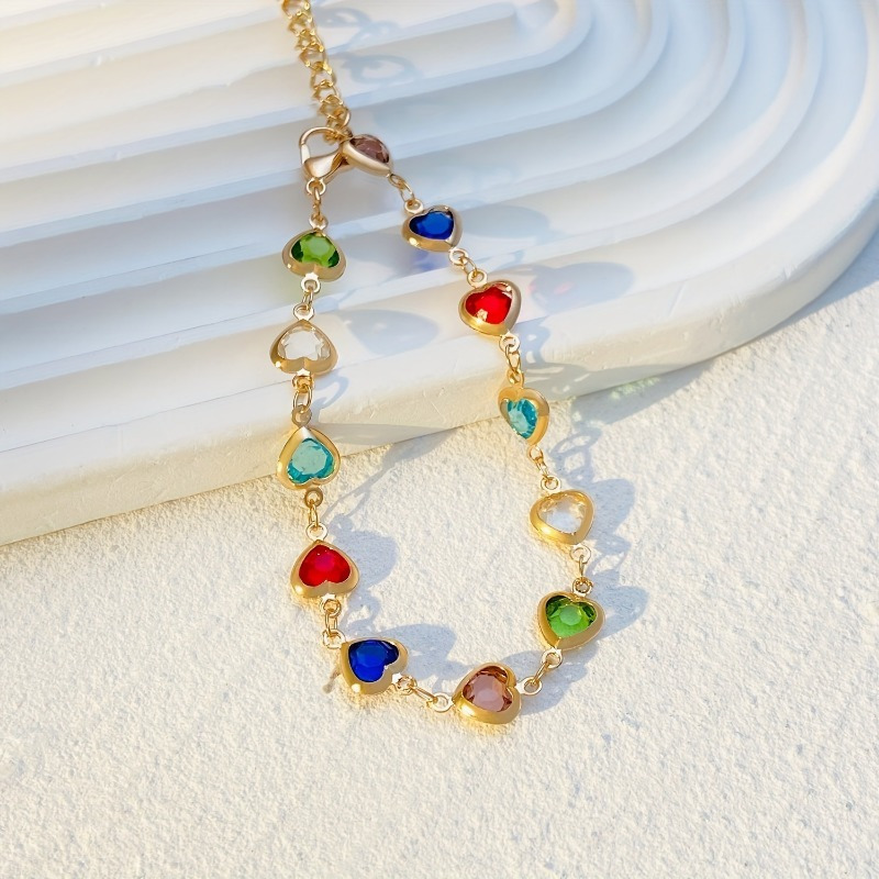 vintage trendy daily accessory heart shaped colorful shiny bracelet for parties and festivals a gift for  