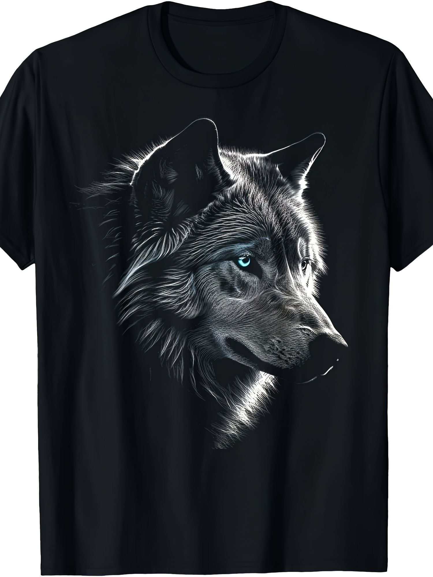 Men S Soft Cotton T-Shirt with   Wolf Face Graphic - Casual, Comfortable, Machine Washable - Ideal for Summer, New Year S & Valentine S Day Gift, Casual Wear Round Neckline Tee  