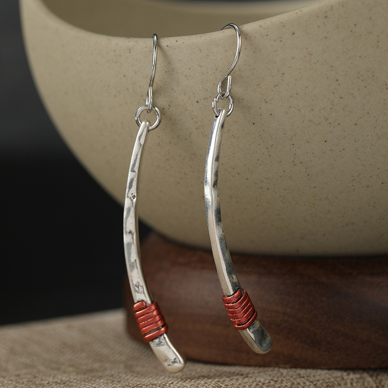 Women's Handmade Vintage Curved Red Copper Ear Hooks