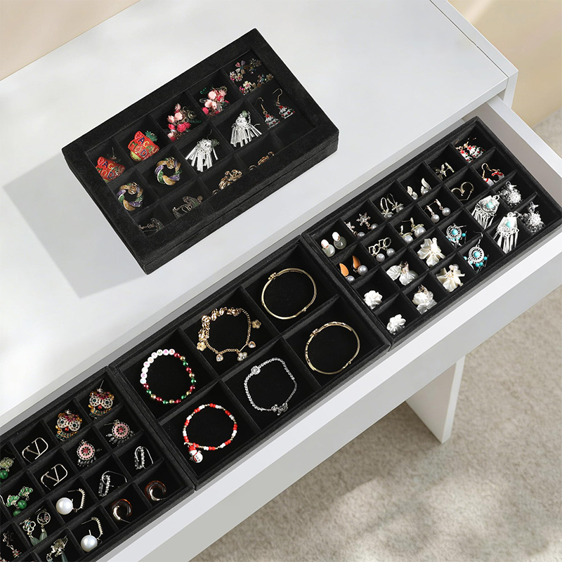 4pc Stackable Velvet Jewelry Storage Box Set for Earrings and Necklaces