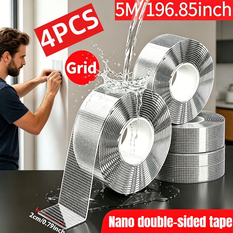 TEMU 4pcs Super Strong Nano Double-sided Tape, Heavy Duty Adhesive, Reusable And Removable, Material, No Drilling Needed