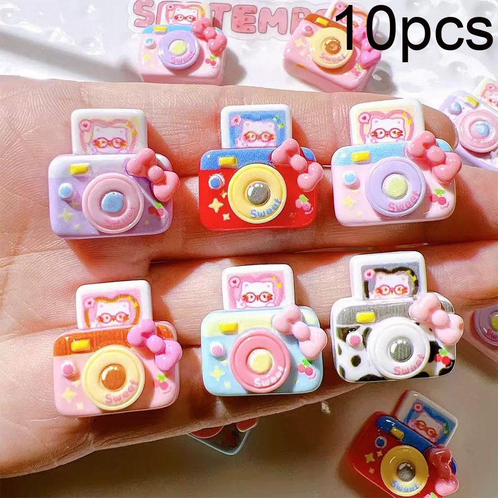 TEMU 10pcs Cute Mini Resin Camera Accessories, Sweet Bow Camera Flat Back Resin Patch Charms For Making Supplies Phone Case Hairpin Accessories