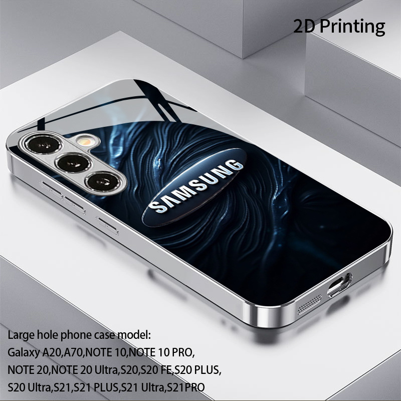 TEMU Phone Case - [2d Flat] Blue Pattern Oval For Star Text Wallpaper Electroplated Glass Phone Case, Premium Texture And Hardcore Protection,