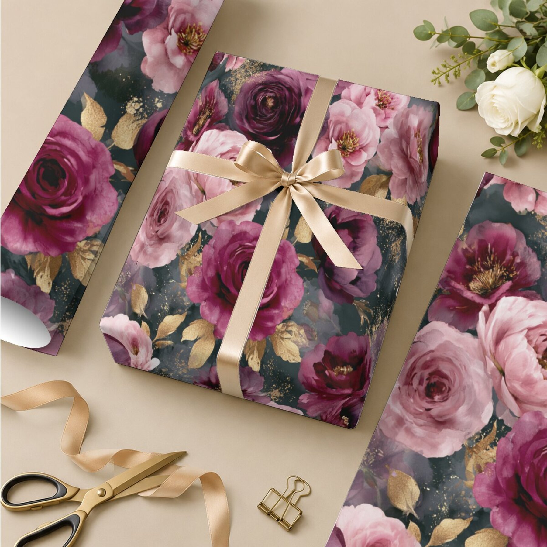 TEMU Rotolo di carta da regalo 19,69in x 118,11in elegante con motivo e rosa per compleanni, matrimoni, San Valentino e feste di Natale