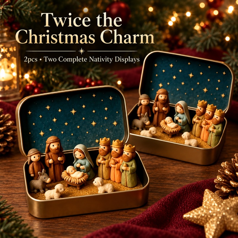 TEMU Nativity Scene Natalizia in Miniatura 2 pezzi con Sfondo Stellato, Statuette in Latta Metallica Decorativa, 13 X 8 Cm, Decorazioni Religiose da