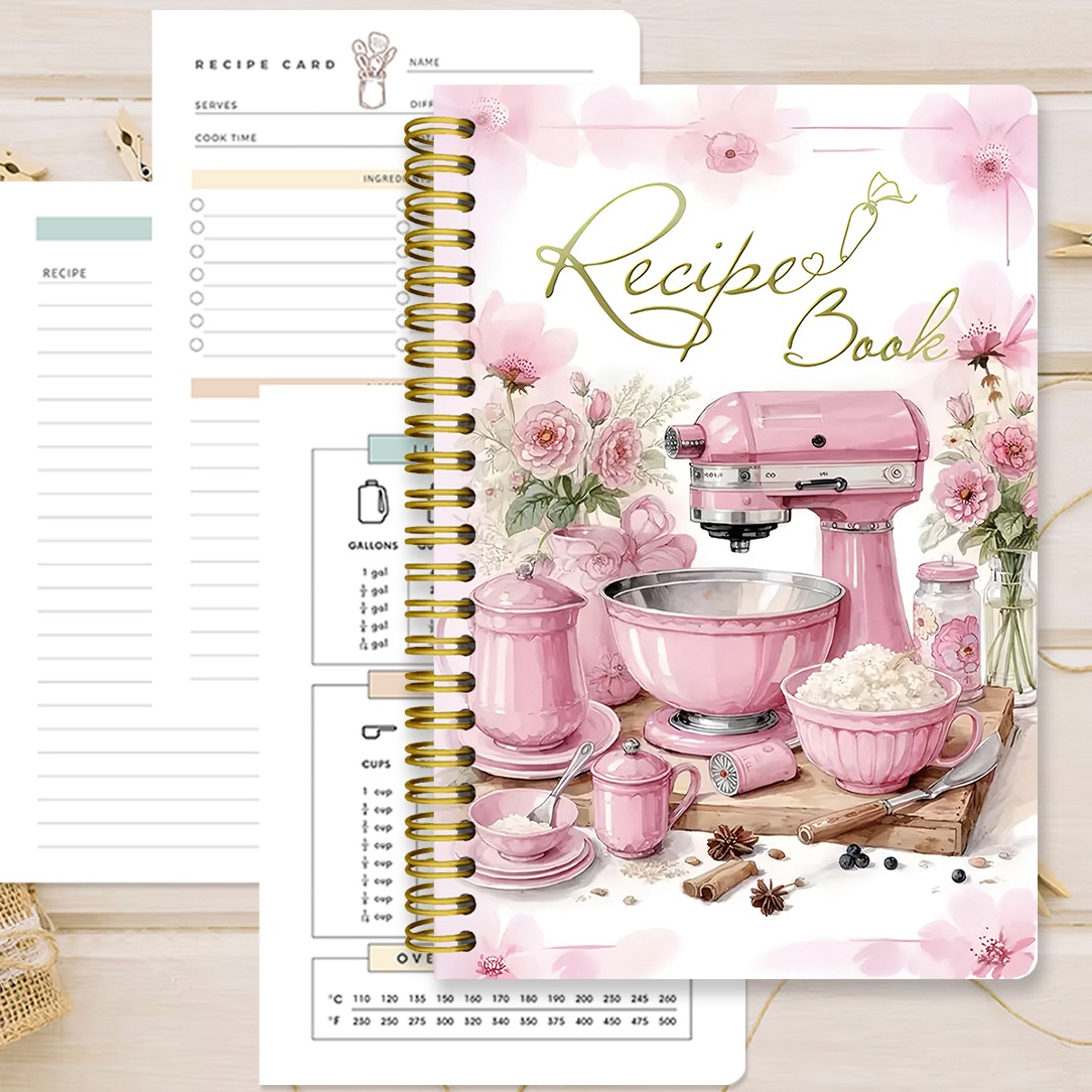 TEMU Livre de recettes avec couverture illustrée d'outils de cuisine et d'ingrédients - idéal pour les passionnés de cuisine, les repas familiaux et