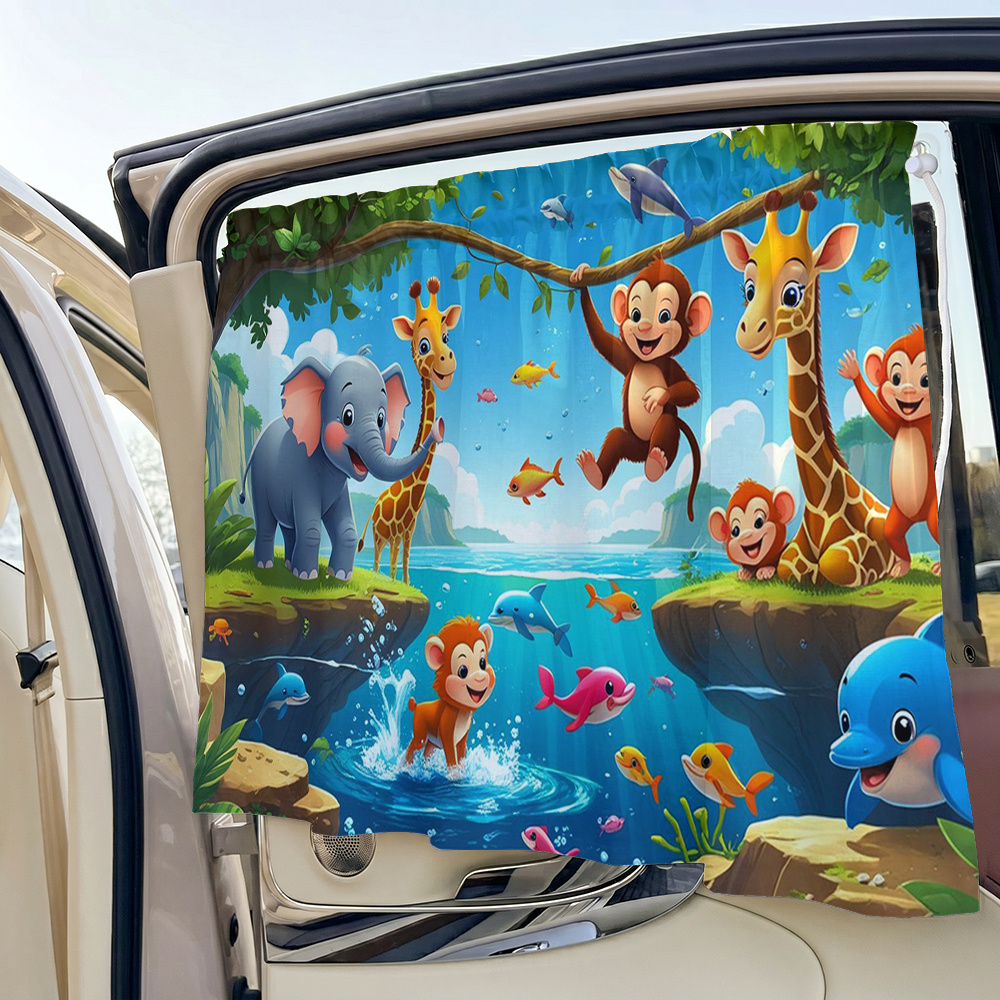 TEMU 1pc 1-color Suitable For Most Car Models Suction Cup Window Curtain & Sun Shade With Animal Print (cats/dogs) - Adjustable, Blinds For Side