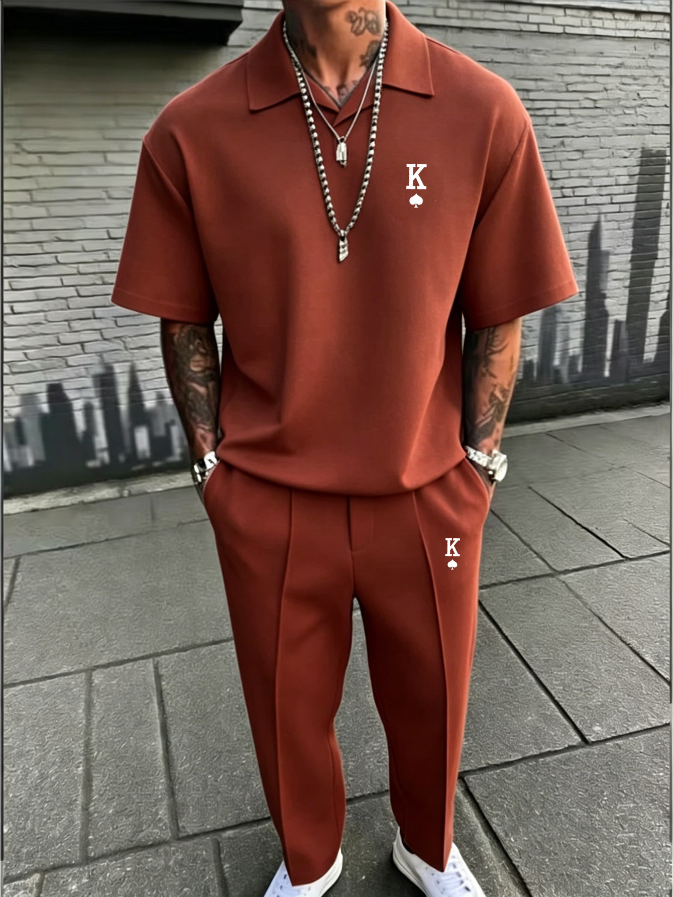 Ensemble Polo Oversize & Pantalon Slim Homme Ensemble Streetwear Adolescente, Polo à Col Cubain Oversize et Pantalon Slim-Fit, Tenue Chic Minimaliste pour Occasions Décontractées et Smart Casual, pour l