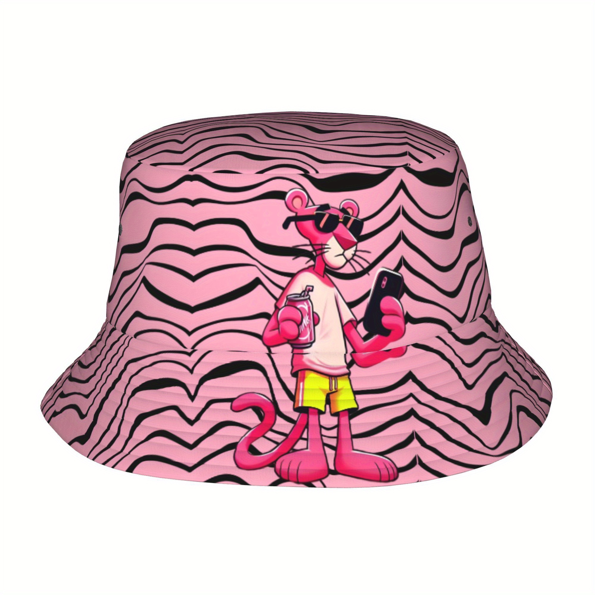 E-shop 1 Stück Herren Damen Bucket Hut - Rosa Schwarz Tierdruck, Breitkrempiger Sonnenhut für Strand, Partys, Reisen - Leichter Nicht-Dehnbarer