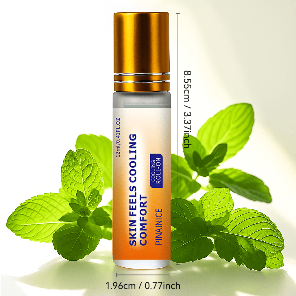 3pcs Mint & Eucalyptus Cooling Essential Oil Rollerball - Portable 12ml Travel-Sized & Beige Gel-like Oil for On-The-Go Use, Wrist, Neck, Temple Discomfort - for Sensitive Beige, Eucalyptus Extract