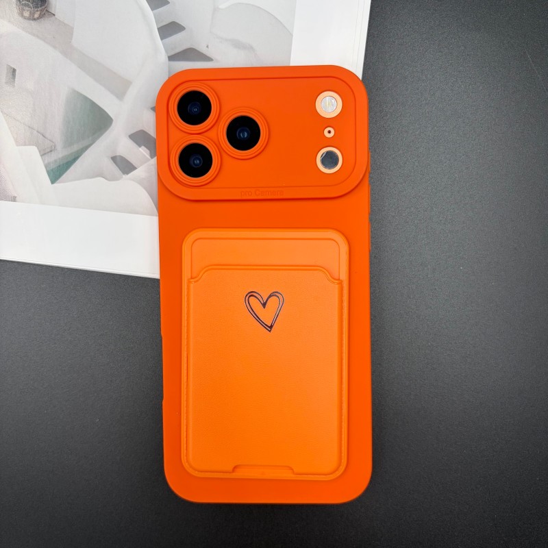 TEMU Phone Case - Silvery Heart Practical Phone Case With Card Slot Design, Available In Multiple Colors, Shockproof Protection, Compatible With The