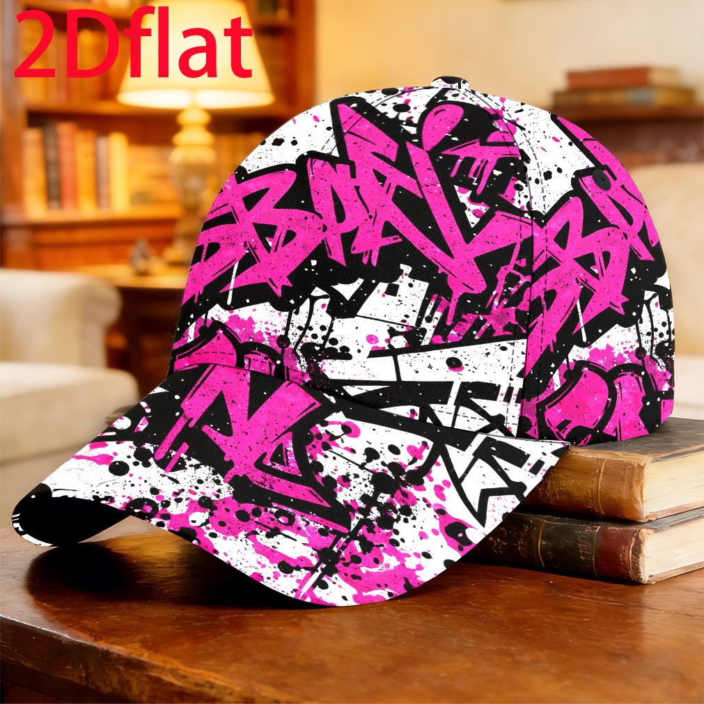 TEMU 1pc-2Dflat Rose-Noir Street Graffiti Art Fond Casquette de Baseball Golf Casquette de Sport Impression Intégrale Cadeau d'Anniversaire Cyclisme