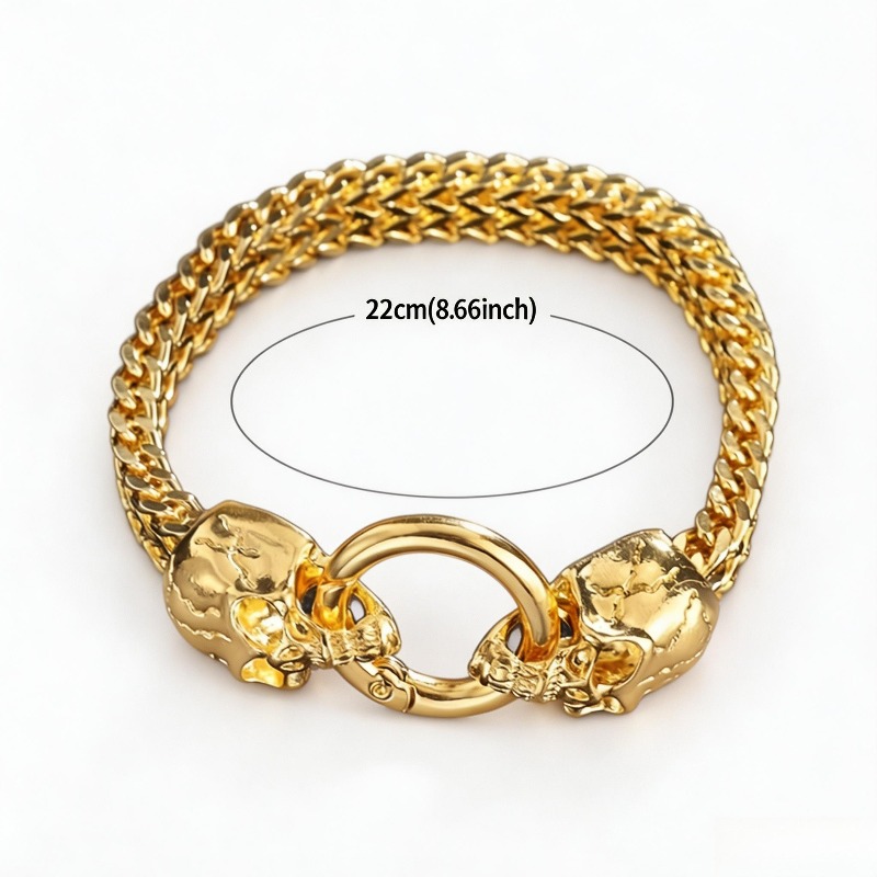 Men's Vintage Stainless Steel Double Skull Chunky Chain Bracelet