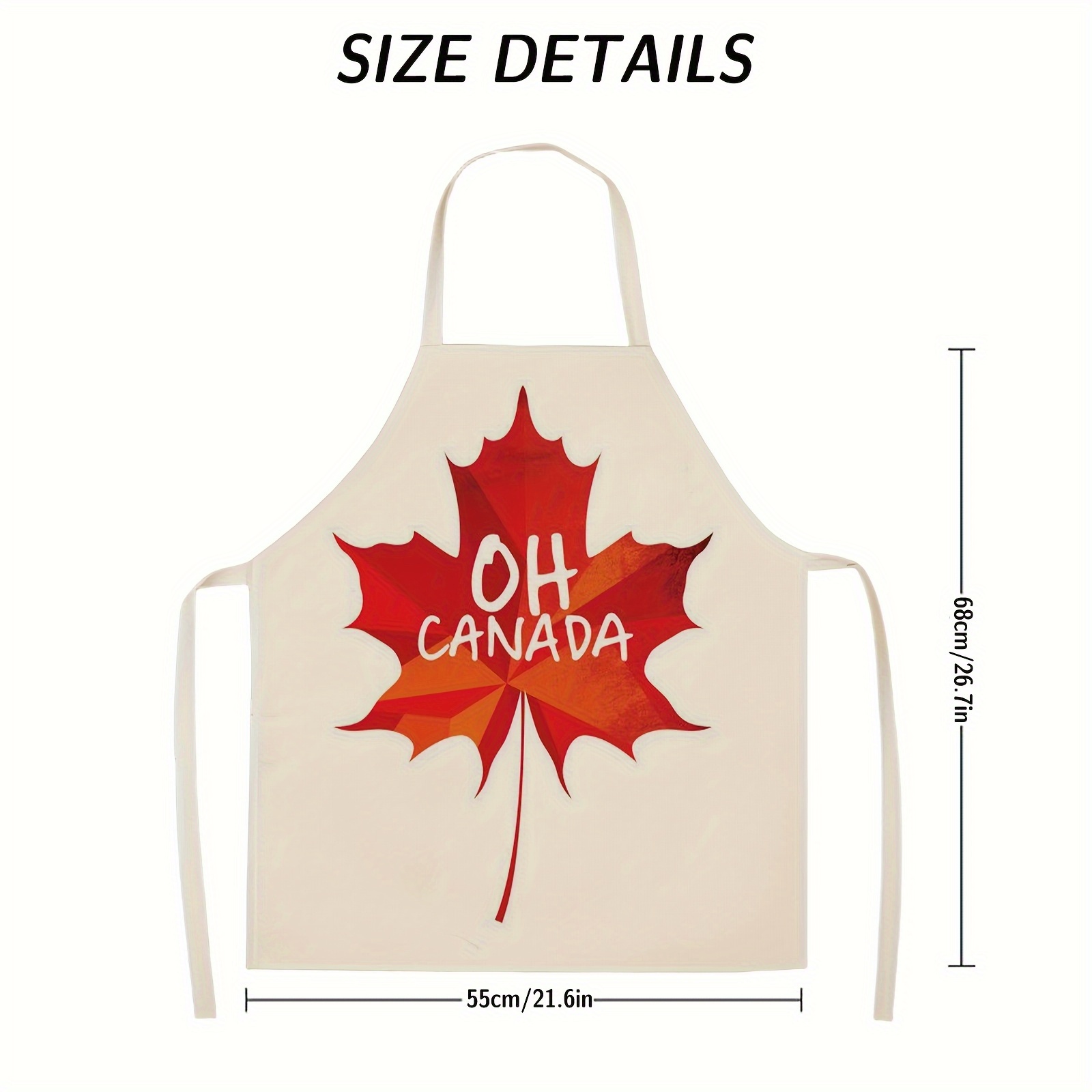 TEMU 1pc White Kitchen Apron With Leaf Pattern, 55x68cm Maple Leaf Design Apron - Durable And Comfortable - Suitable For Cooking, Baking, Home