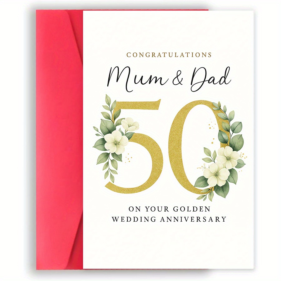 TEMU 1pc Dankeskartegolden 50th Wedding Anniversary Card For Mum And Dad Elegant Perfect Gift For Parents Couples Marriage Milestone Celebration