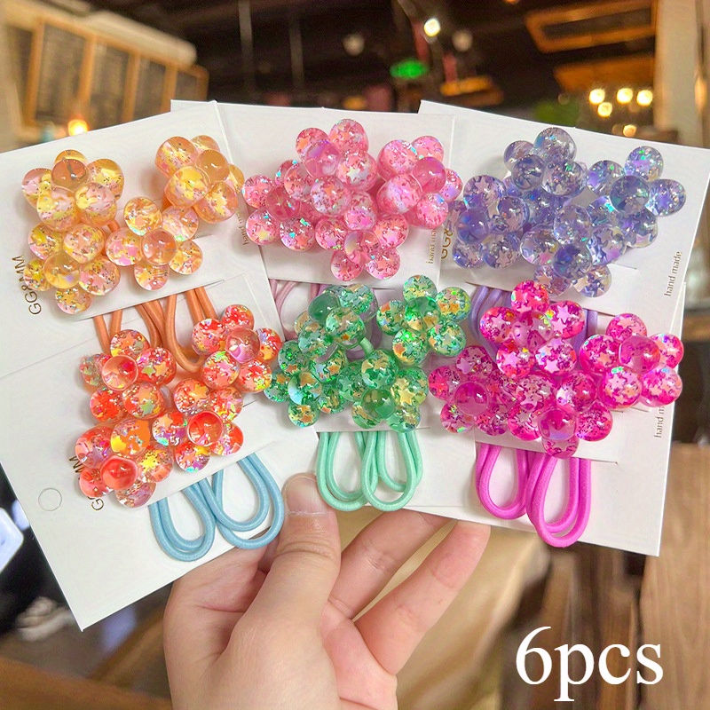 TEMU A Set Of 6 Cute Candy-colored Sequin Flower Hair Ties, Featuring High-elastic Double-headed Transparent Bead Headbands In Colors, Suitable For Women