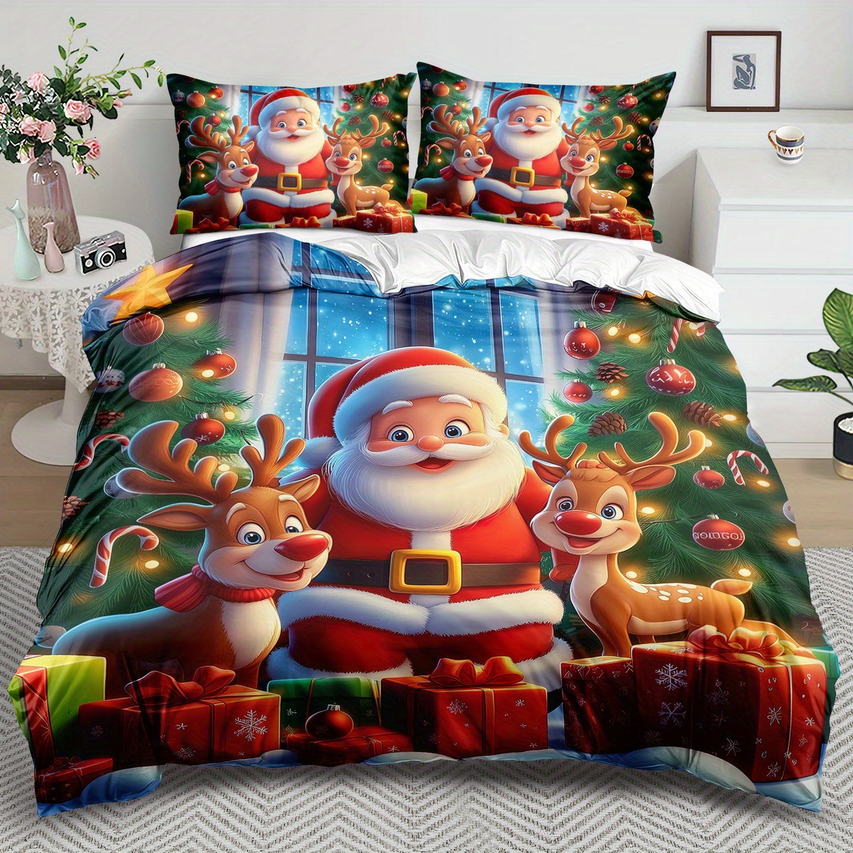 

Christmas Santa Theme Set - 2/3pcs, , Comfortable And , Christmas Bedding Set, Christmas Printed Set, 100% , Washable, Suitable , Suitable For Bedroom Or , Including 1 + 1 Pillowcases, Does Not