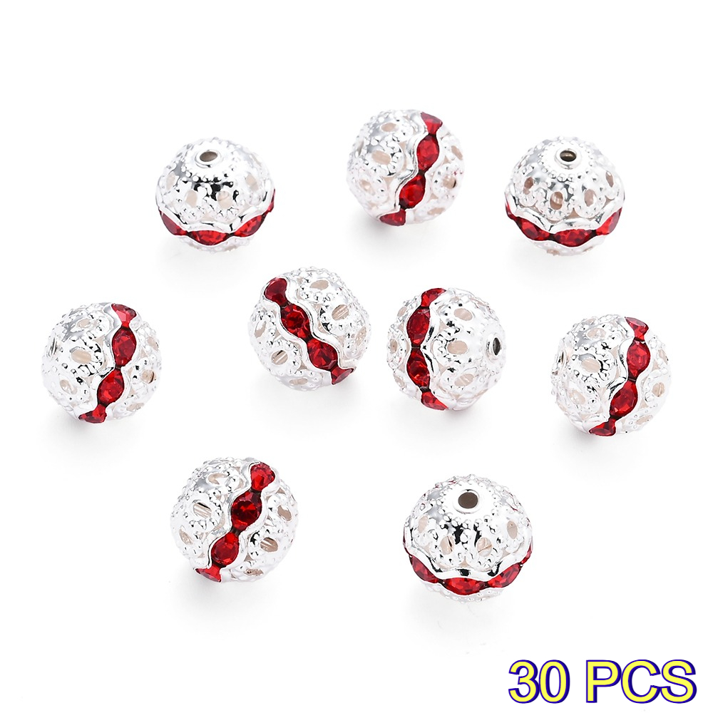 TEMU Lot de 30 perles d'espacement en , couleurs aléatoires, boules à strass creuses en , adaptées pour la fabrication de bijoux DIY, bracelets, ,