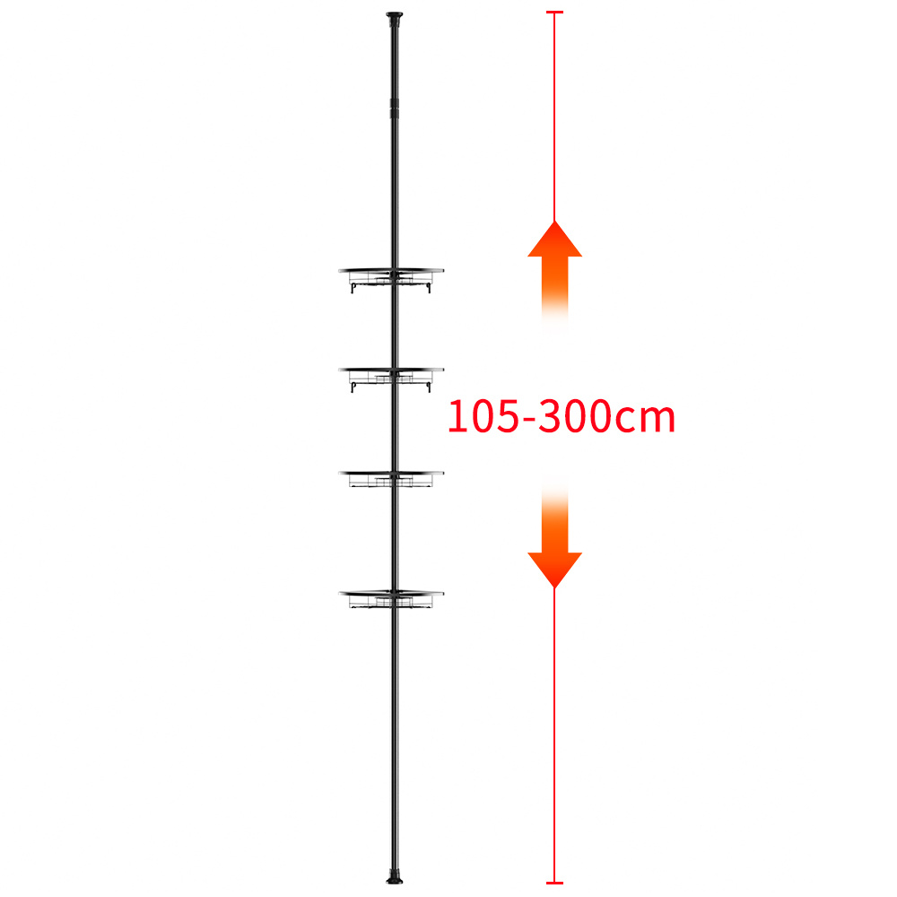 TEMU Extendable Bathroom Shelf - No Installation Needed, No Drilling Required, Adjustable Height (105-300cm), Space- Design, Sturdy Black Metal