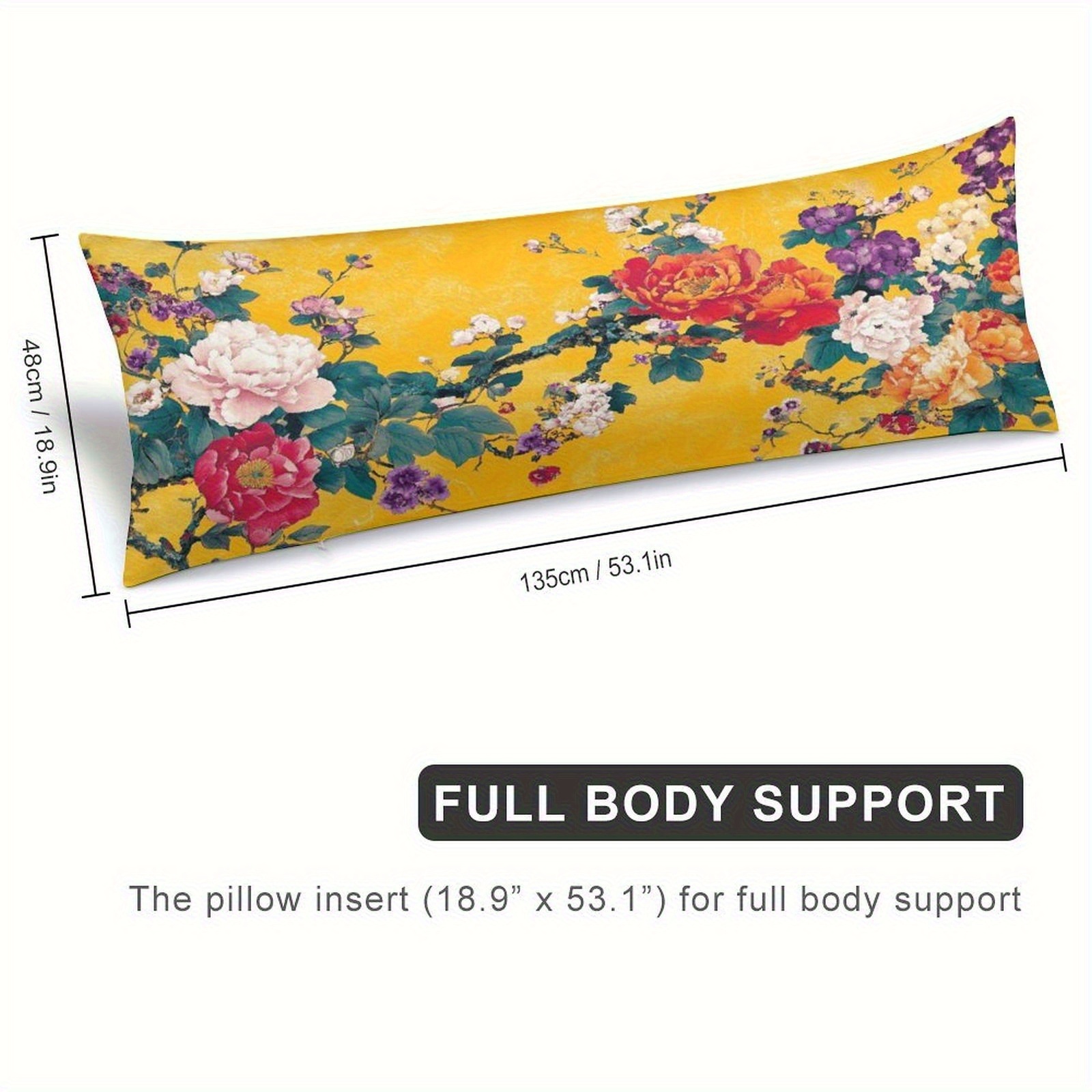 extra long body pillow case mustard yellow   with roses soft plush bed cushion cover for queen king beds sofas machine washable large pillowcase 20x54 inches 51x137  decor accent sofa accessory   style doublesided print bedroom accent fashionable pillowcase durable fabric interior design enthusiasts Product details 3