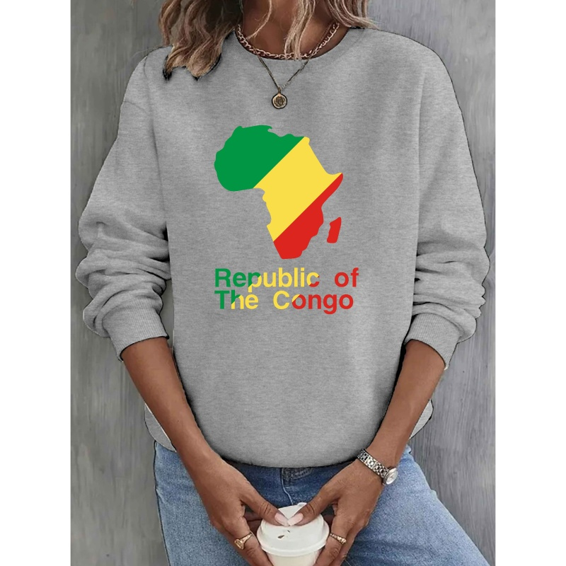 

Sweat-shirt Imprimé de La Du Congo, Sweat-shirt Décontracté À Col Rond Pour Et , Vêtements Pour Femmes