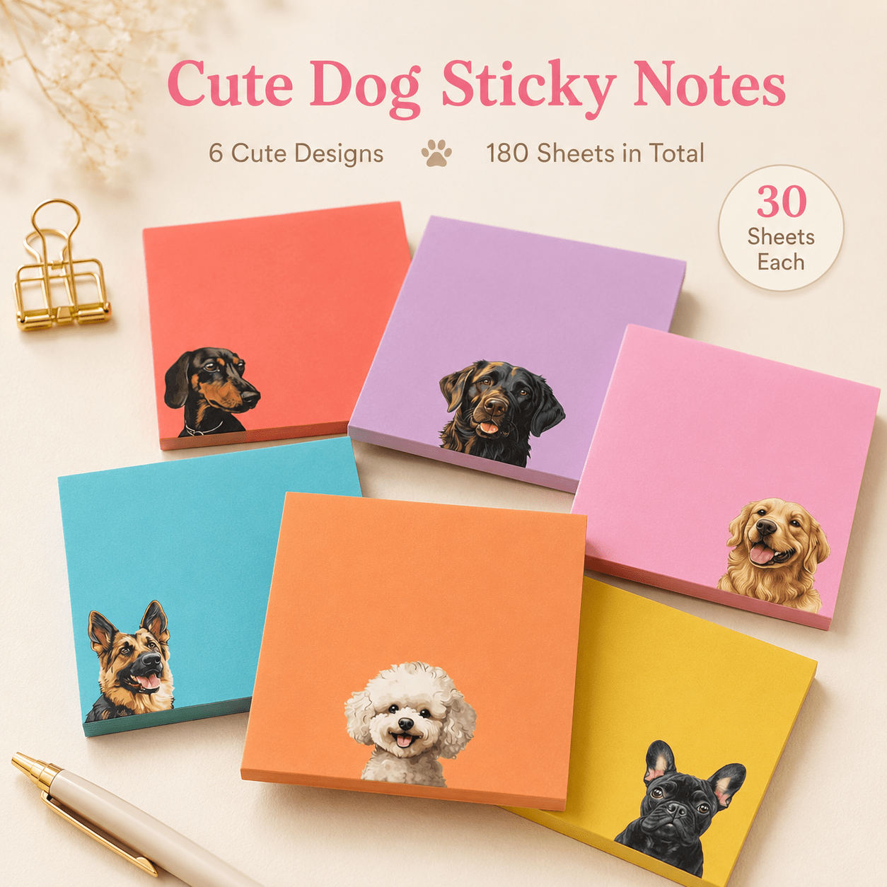 item picture 6 pads cute dog sticky notes suitable for   kawaii self stick notepads with   pages 3 x3 square memo pads for office desk school supplies decor journals planners instant organization accessories
