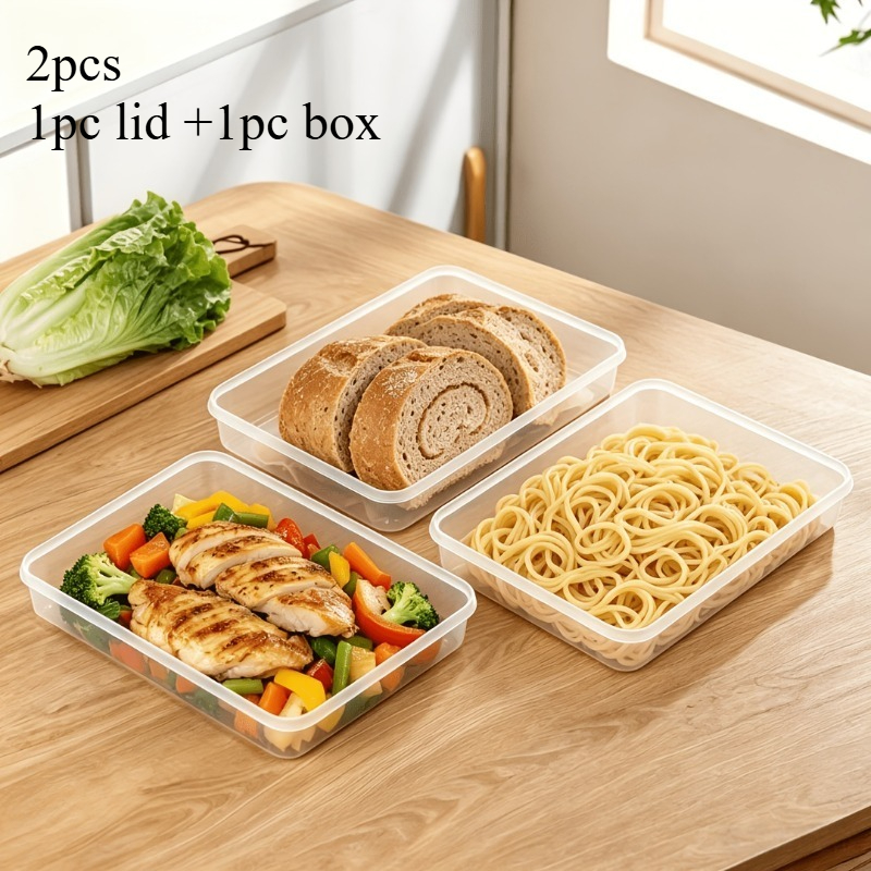 TEMU 2pcs Set (1pc Lid And 1pc Box) Rectangular Food-grade Pp Plastic Storage Box With Lid, Airtight And , Suitable For Refrigerator, Freezer, And ,